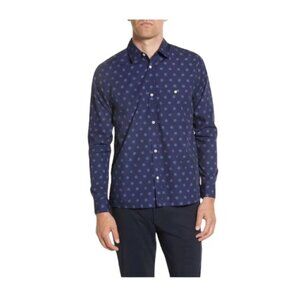 Ted Baker Mens Navy Blue Floral Collared Slim Fit Button Up Shirt Sz 2XL New